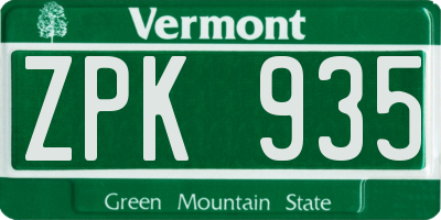 VT license plate ZPK935
