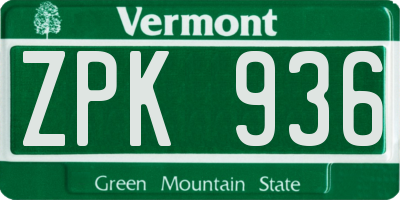 VT license plate ZPK936