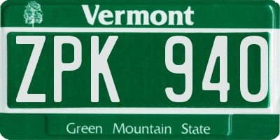 VT license plate ZPK940
