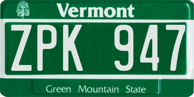 VT license plate ZPK947