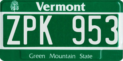 VT license plate ZPK953