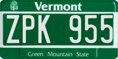 VT license plate ZPK955