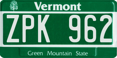 VT license plate ZPK962