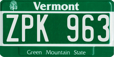 VT license plate ZPK963