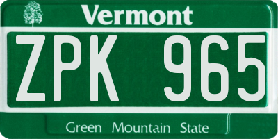 VT license plate ZPK965