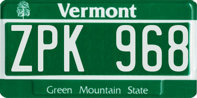 VT license plate ZPK968
