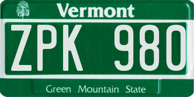 VT license plate ZPK980