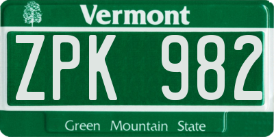 VT license plate ZPK982
