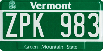 VT license plate ZPK983