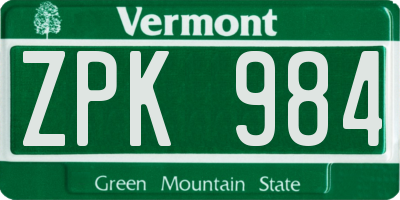 VT license plate ZPK984