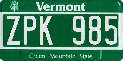 VT license plate ZPK985