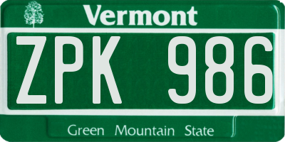 VT license plate ZPK986