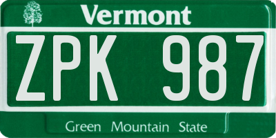 VT license plate ZPK987