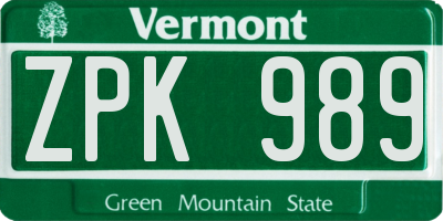 VT license plate ZPK989