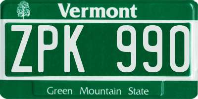 VT license plate ZPK990