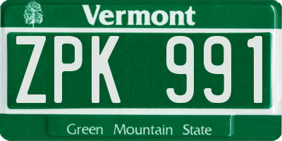 VT license plate ZPK991