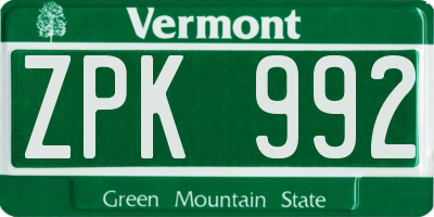 VT license plate ZPK992
