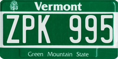 VT license plate ZPK995