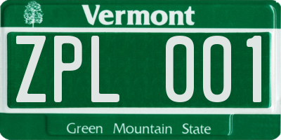 VT license plate ZPL001