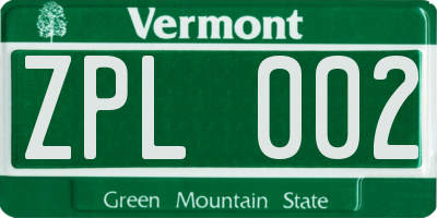 VT license plate ZPL002