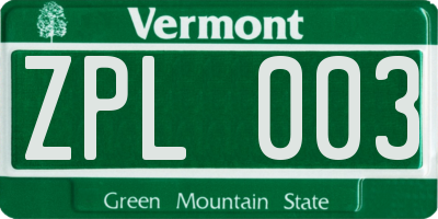VT license plate ZPL003