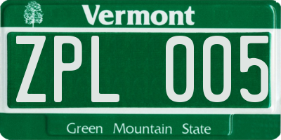 VT license plate ZPL005
