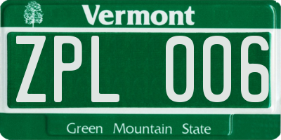 VT license plate ZPL006