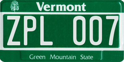 VT license plate ZPL007