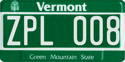 VT license plate ZPL008