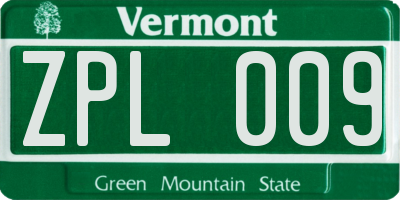 VT license plate ZPL009