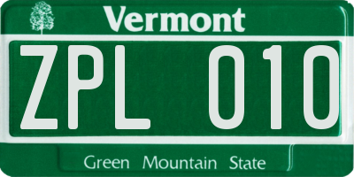 VT license plate ZPL010