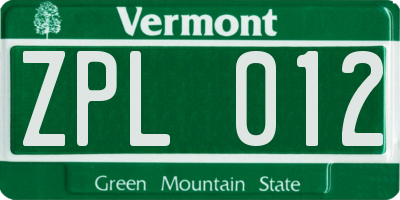 VT license plate ZPL012