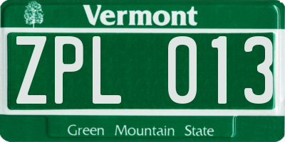 VT license plate ZPL013
