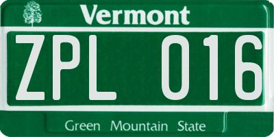 VT license plate ZPL016