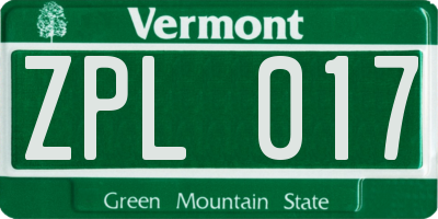 VT license plate ZPL017
