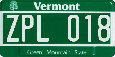 VT license plate ZPL018