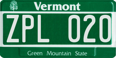 VT license plate ZPL020