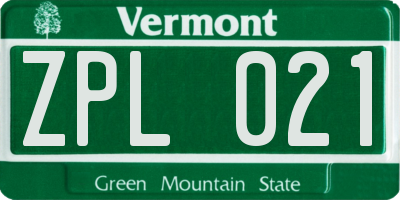 VT license plate ZPL021