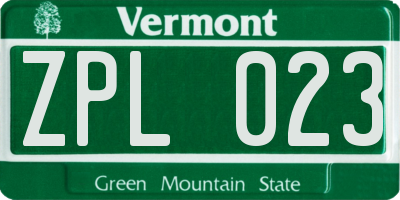 VT license plate ZPL023