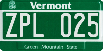 VT license plate ZPL025