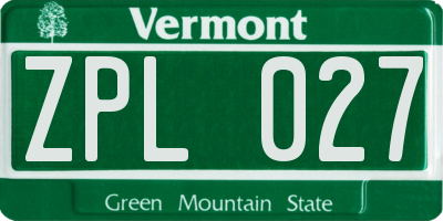 VT license plate ZPL027