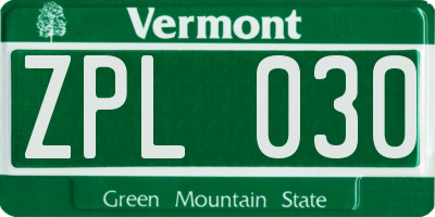 VT license plate ZPL030