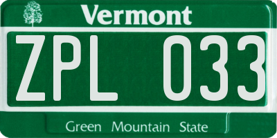 VT license plate ZPL033