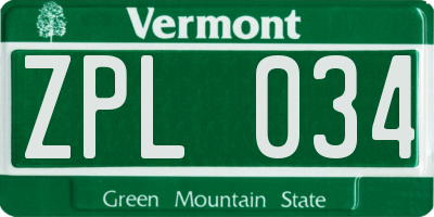 VT license plate ZPL034