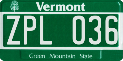 VT license plate ZPL036