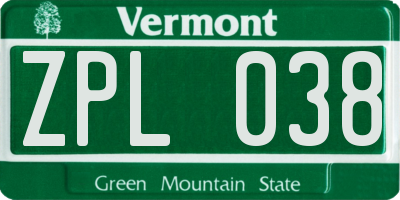 VT license plate ZPL038