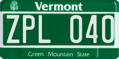VT license plate ZPL040