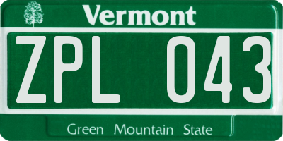 VT license plate ZPL043