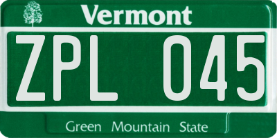 VT license plate ZPL045