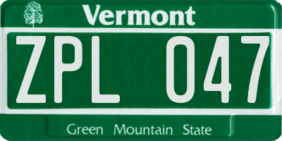 VT license plate ZPL047